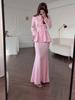2025 Spring Elegant Retro Women's Solid Color Long Sleeve Top and Skirt Set