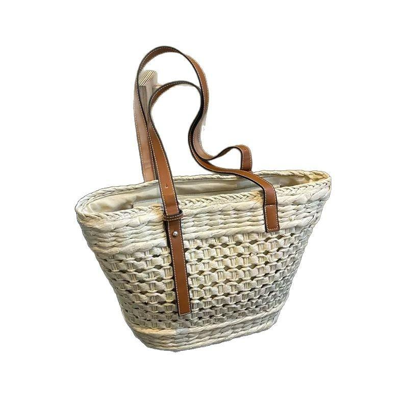 High End Straw Woven Bag, Women's Single Shoulder Handmade Woven Bag, Large Capacity Beach Vacation, Beach Bag, Vegetable Basket, Women's Bag
