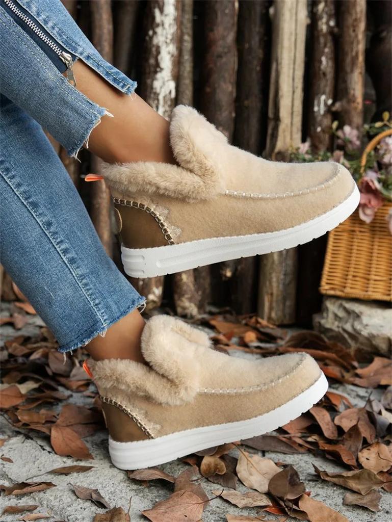 Fashion Women's Cotton Shoes Large Size Plus Fleece Thickened Rough Edge Warm Flat Cotton Shoes Women  Autumn and Winter New Snow Boots
