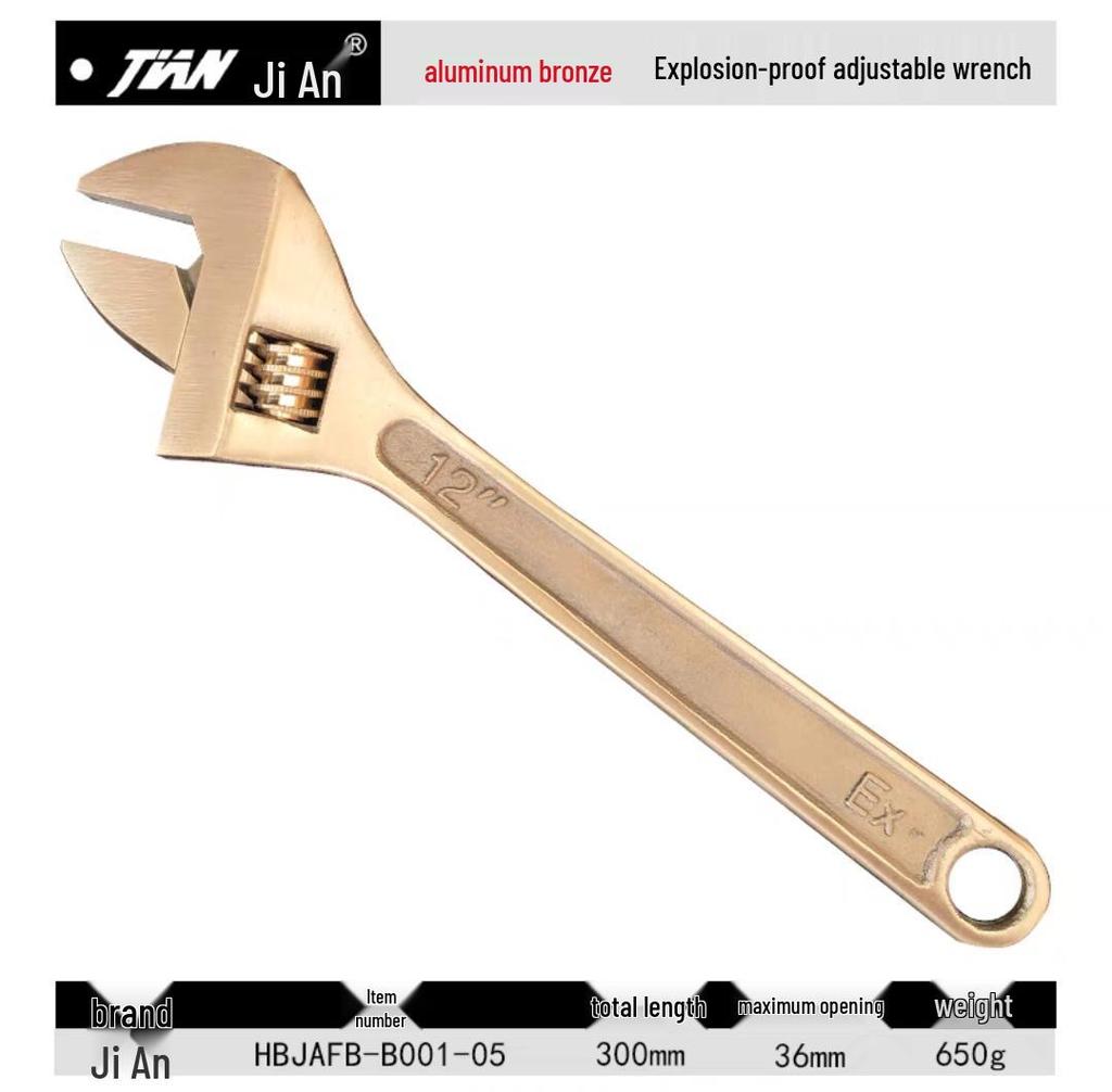 Explosion-Proof Beryllium Copper Adjustable Wrench - Sizes: 6", 8", 10", 12", 15", 18", 24"