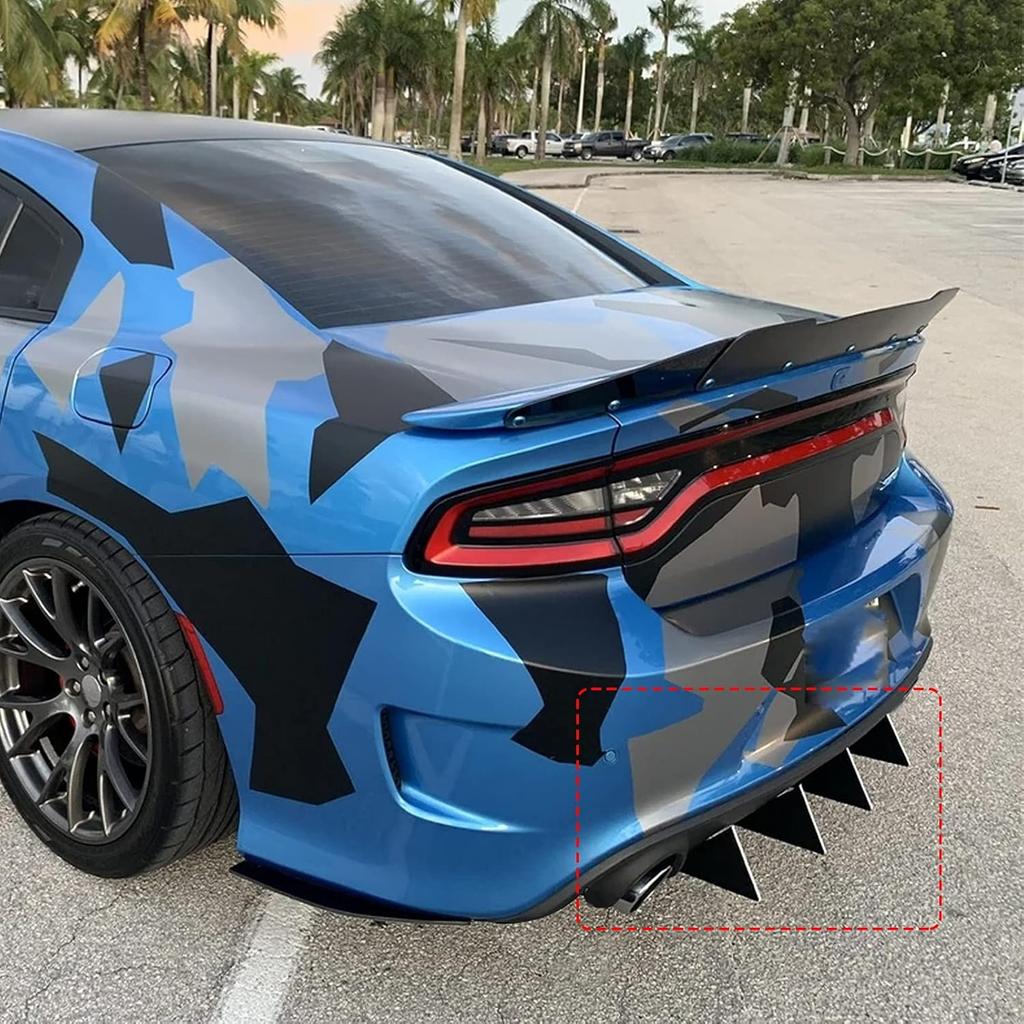 Gloss Black 4Pcs Universal Curved Shape Rear Bumper Diffuser Shark Fin Spoiler Trim Covers Decoration Set Lip Wing Splitter