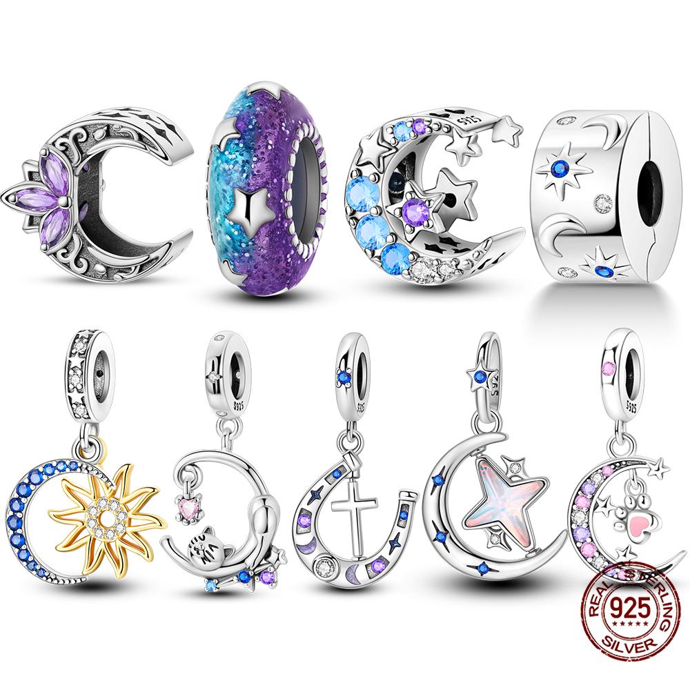 Echte Echte Kupfer Stern Mond Dekorative Anhänger Anhängerstück Perlen Elemente Geeignet Für Authentischen Armband Stil Halskette Stück Damen