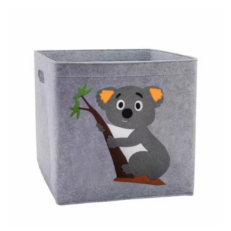 Gray Felt Fabric Storage Box with Cartoon Animals for Kids Rooms