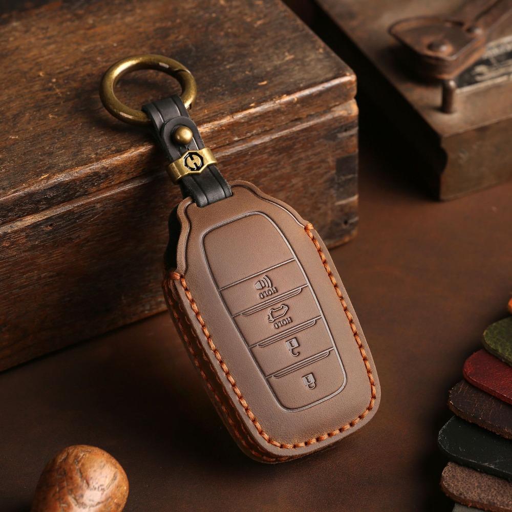 Handgjort Nyckelskydd i Äkta Läder för Toyota Sienna Alphard Vellfire Kreativt Bilnyckelfodral