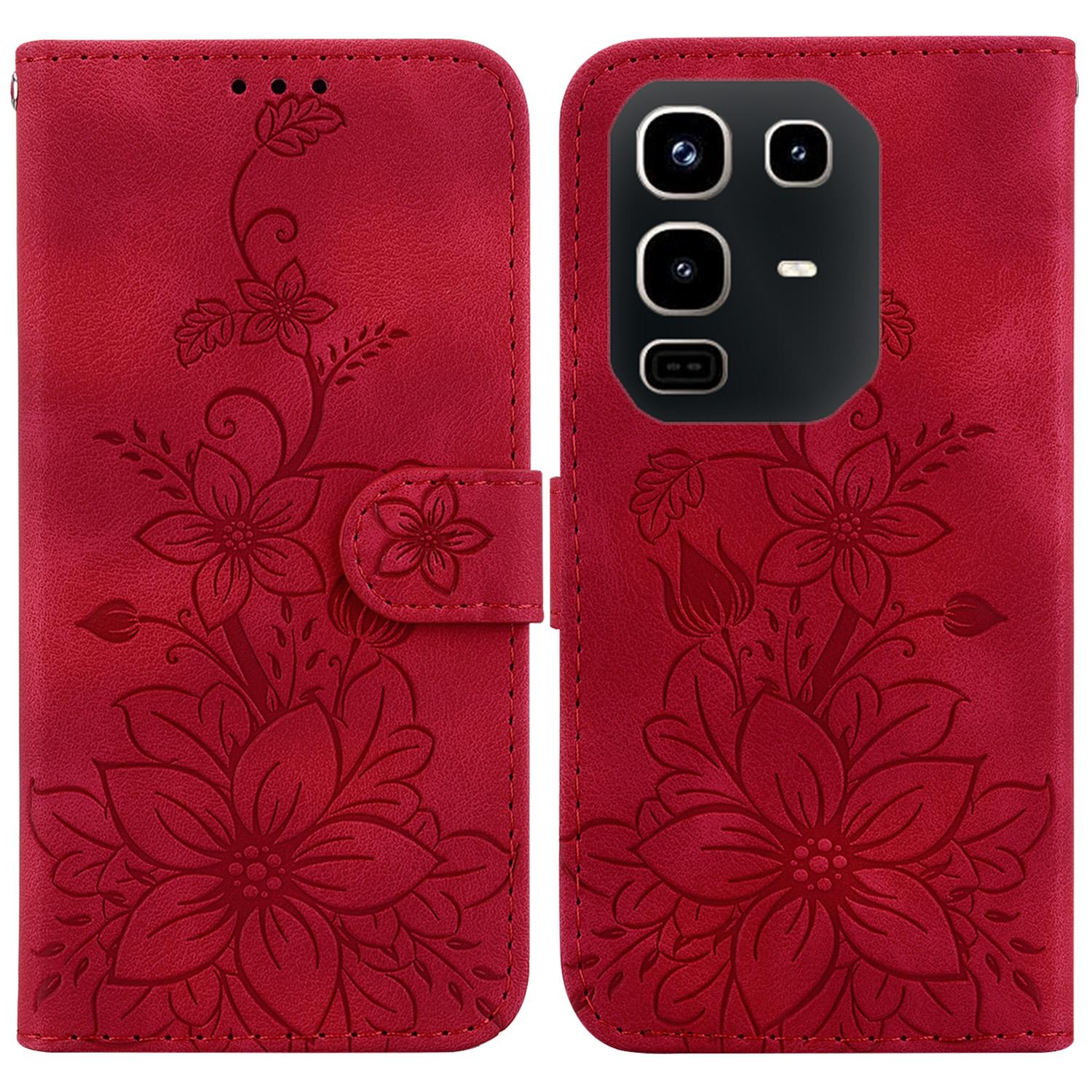 

Чехол-подставка для Infinix Note 50 4G/Note 50 Pro 4G, кожаный чехол для телефона с принтом лилии и ремешком на запястье Red