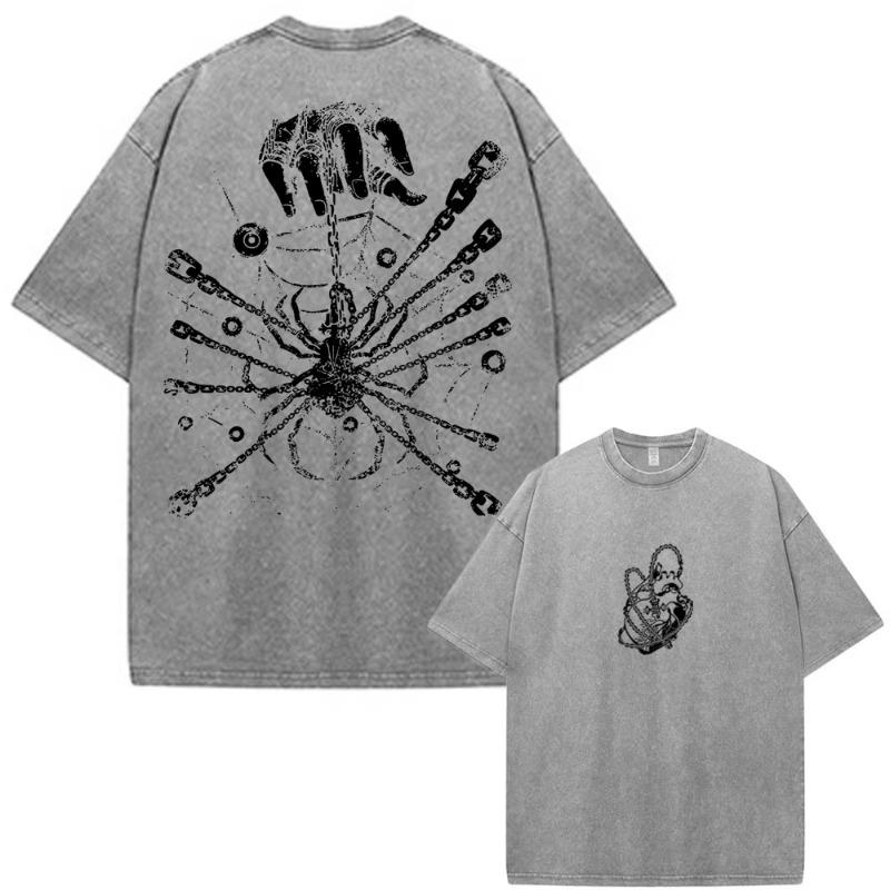 Anime Hunter X Hunter Chrollo Lucilfer Phantom Troupe Vintage Gewaschenes T-Shirt Mode Locker Baumwolle Kurzarm T-Shirt