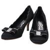 Salvatore Ferragamo VARA Rhinestone Satin Almond Toe Pumps shoes 6 1/2D Black / SilverUsed