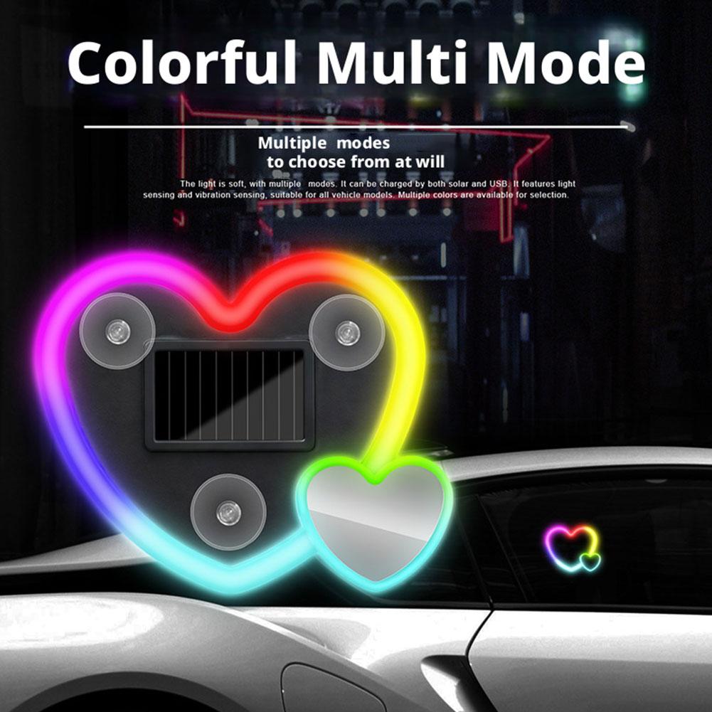 Universal Solar Atmosphere Light Heart-shaped Dynamic Gradient LED Fit Car Interior Ambient Light Decoration Accessory RGB