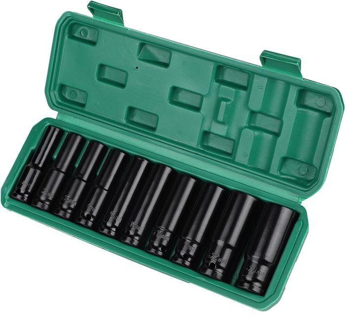 Douilles à chocs 1/2 - AIMOONSA - Lot 10 - Tailles 10–24 mm - Acier CR‑V - Revêtement galvanisé
