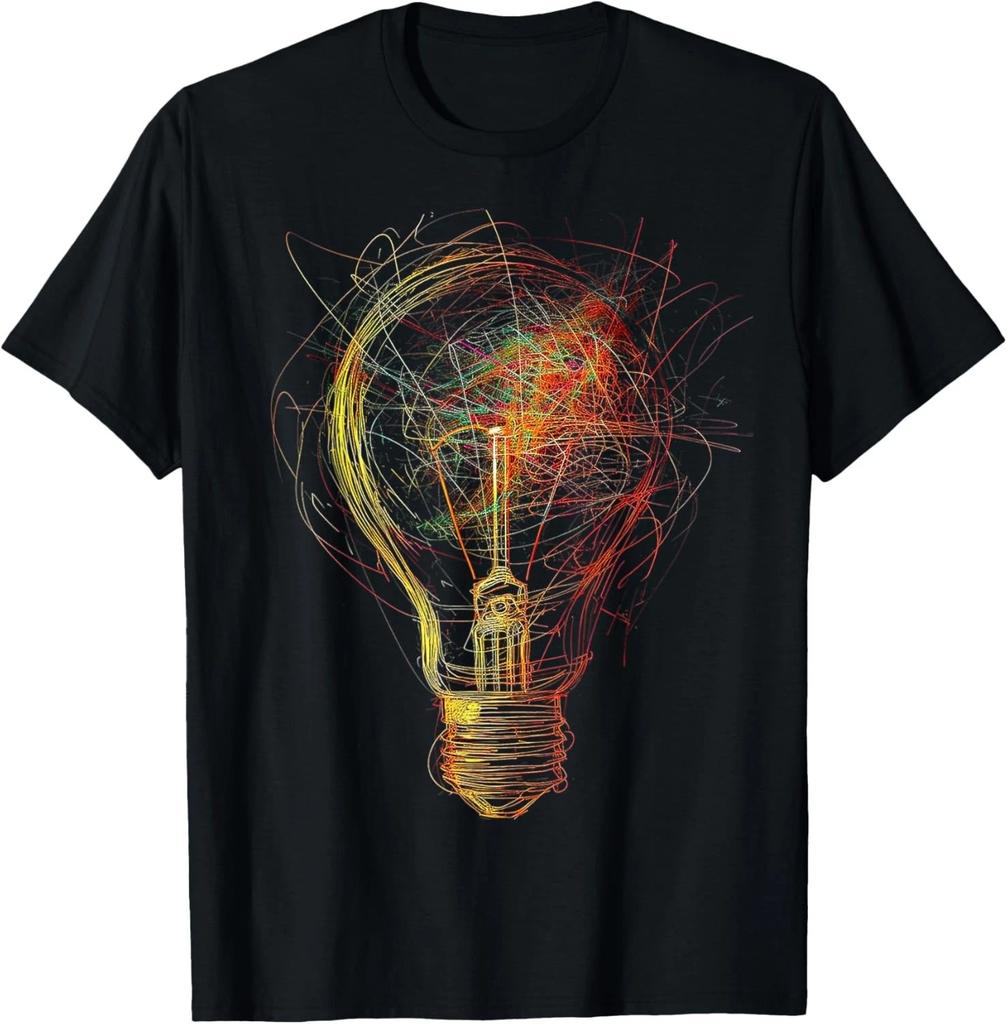 Light Bulb Abstract Drawing Colorful Art Graphic T- Shirt