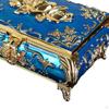 Trinket Box Engraved Blue, Treasure Organizer Chest Zinc Alloy Material with Dividers Exquisite