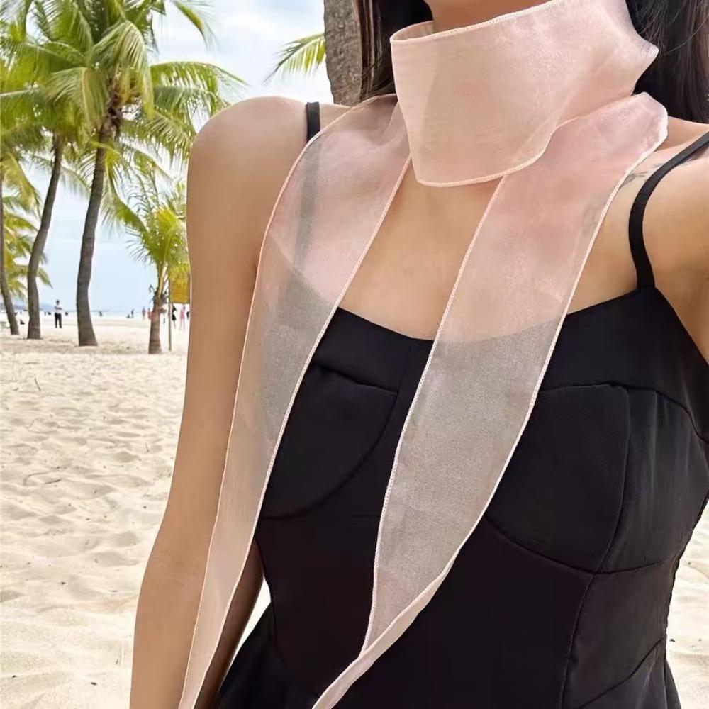 Y2K Silk Scarf Thin Organza Headscarf Decorative Long Skinny Scarf  Beach