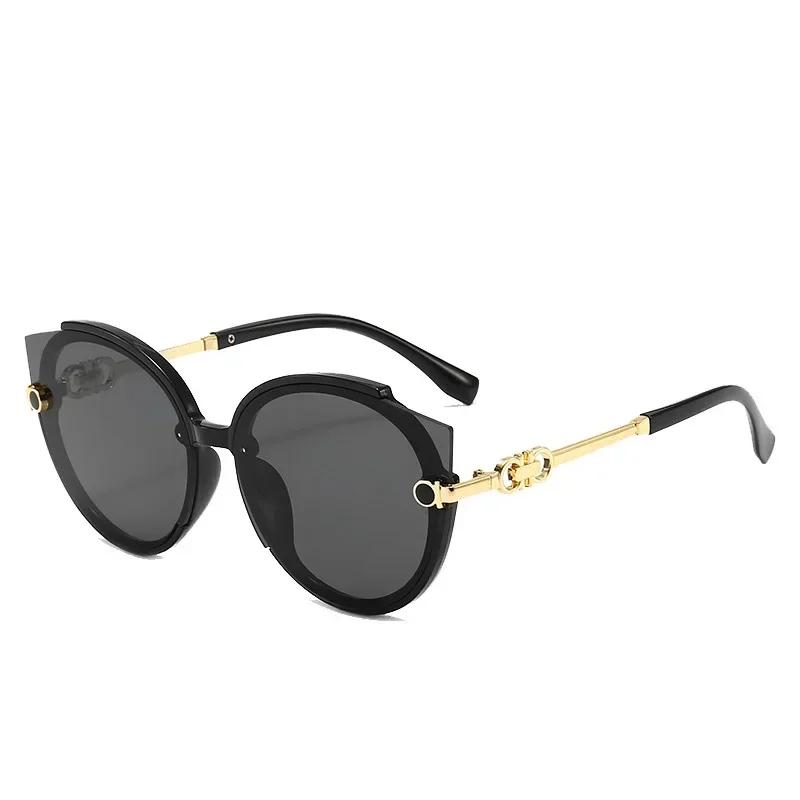 New Vintage Cat Eye Sunglasses Women Korean Metal Rimless Gradient UV400 Luxury Sun Glasses Retro Shades
