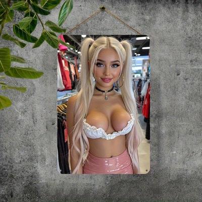 Christmas Pin-Up Girls Metal Sign, Office Gift Wall Decor 20x30cm