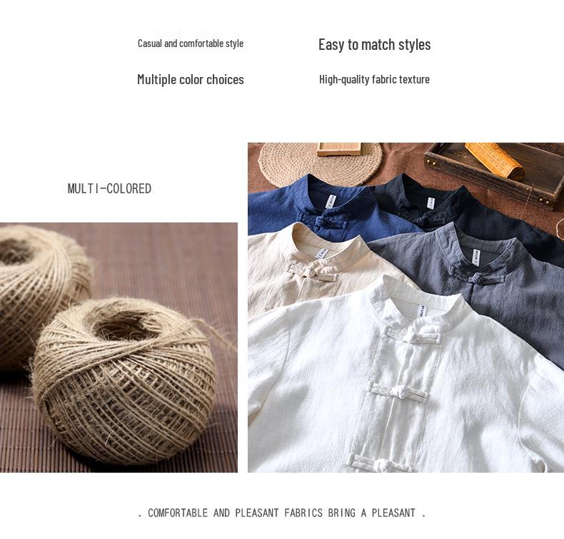 2025 Men's Chinese Style Cotton Linen Long Sleeve Tang Suit Hanfu Shirt, Plus Size Loungewear