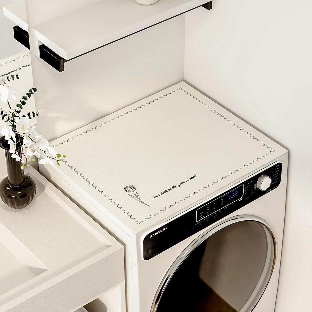 Simple Bakery Line Washing Machine Top Mat Croissant Print Waterproof Anti Dust Pad For Laundry Dryer Cabinet Surface Rug