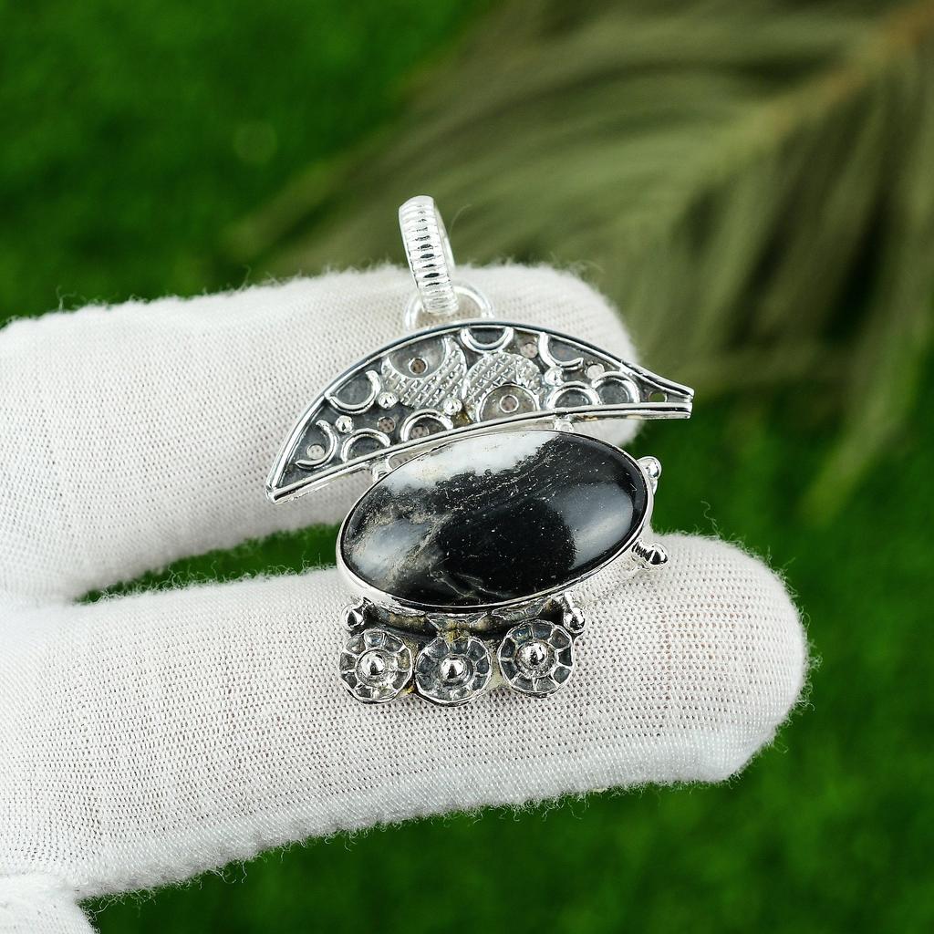 Natural Zebra Jasper Gemstone Jewelry 925 Sterling Silver Pendant For Women