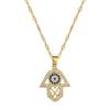 Stainless Turkish Hamsa Hand Fatima Crystal Necklace For Women Evil Eye Necklaces Gold Color Clavicle Long Chain Lucky Jewelry