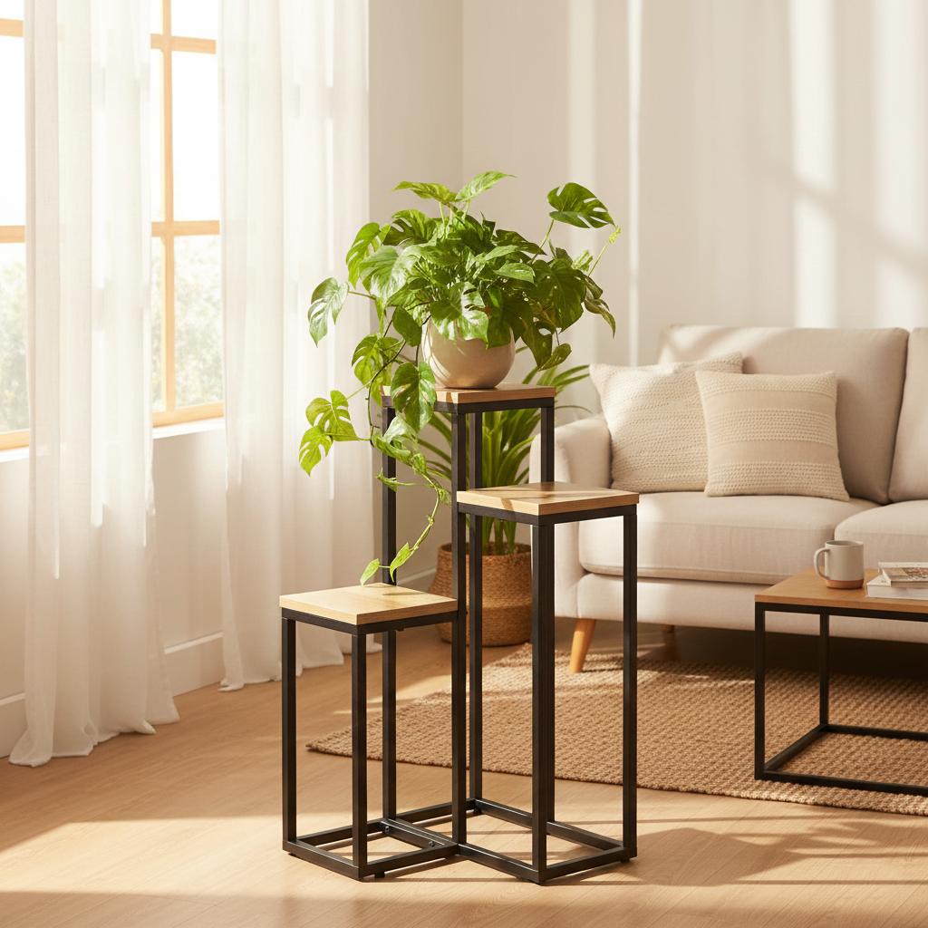 Metal standing flower stand for flowers and plants, 3-level shelf, loft 68