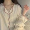 Pigiama Set Loungewear Maniche Lunghe Pantaloni Primavera Autunno da Donna Semplice Bordo Arricciato Largo Studentesca Tuta Larga