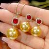 Jewelry Copper Bottom Gold Plated Red Corundum Dark Gold Pearl Premium Set Women 14-12M