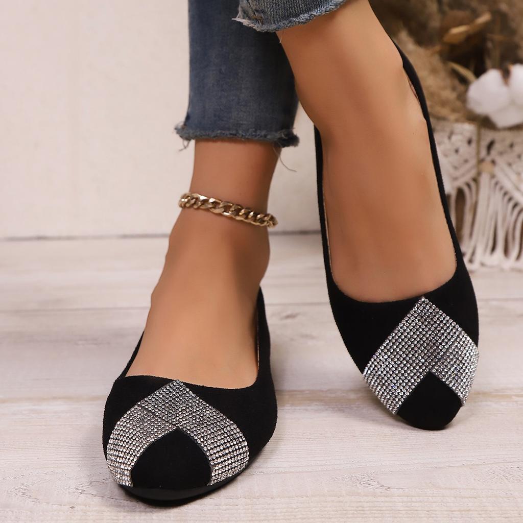 Fashion New Women's Fashion Temperament Ballet Shoes Low-heeled Comfortable and Stylish Single Shoes Rhinestone-decorated Low-cut Flats
