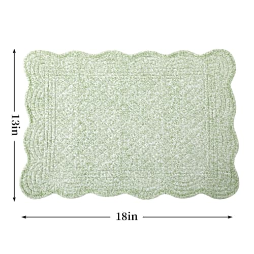 MABOZOO 100% Cotton Quilted Placemats, Set of 6, Washable Fabric Placemats for Kitchen & Dining Tables, Rectangular, White, Green, Floral Plate Mats