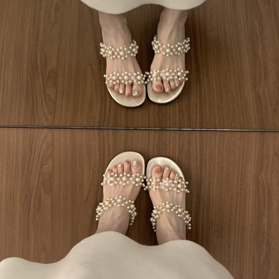 Perl-transparentes Wort mit offenen Zehenschuhen Damen Sommerkleidung mit Rock Fee-Stil Schöne Sandalen Damen