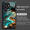 Fluorescent Beach Black Tempered Glass Phone Case Suitable for Samsung Galaxy S26 S25 S24 S23 S22 S21 S20FE/Ultra/Plus Anti Drop