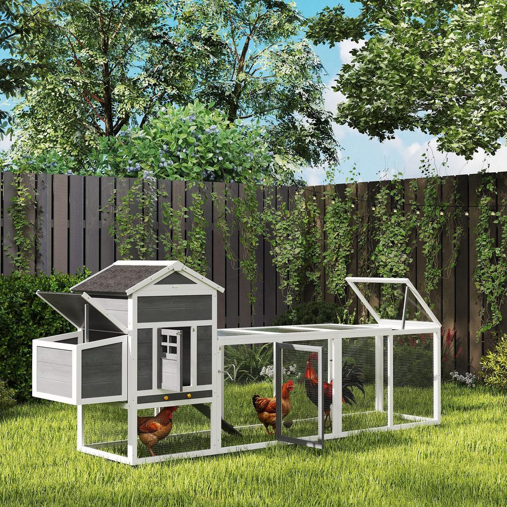 Chicken Coop, Outdoor Wooden, Removable Nesting Tray, Solid Wood, 297.5 x 68 x 118 cm, White