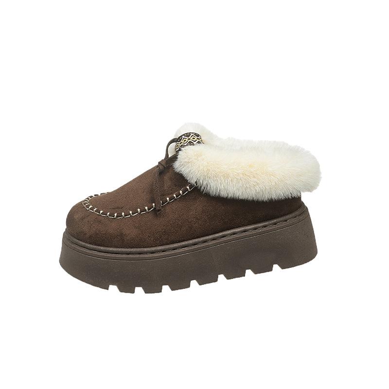 

Large size Mao Mao shoes women s autumn new snow boots 2025 winter warm round head thick sole one pedal lazy cotton shoes 43 темно-коричневого