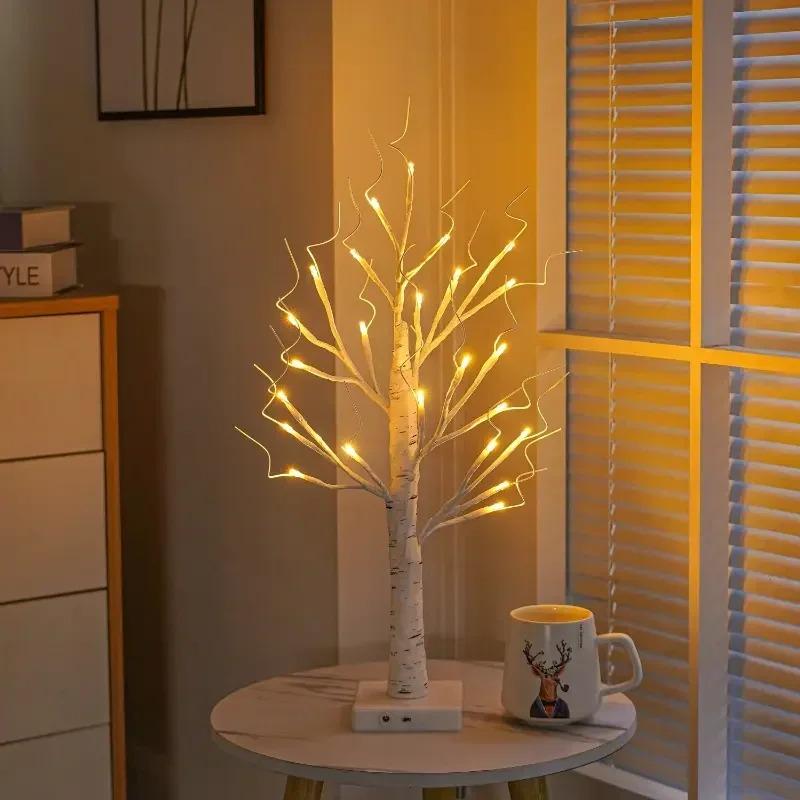 1pc 24 LED Easter tree, birch tree adjustable branches 3AA and USB power supply, bedroom decorative tree light (without battery)