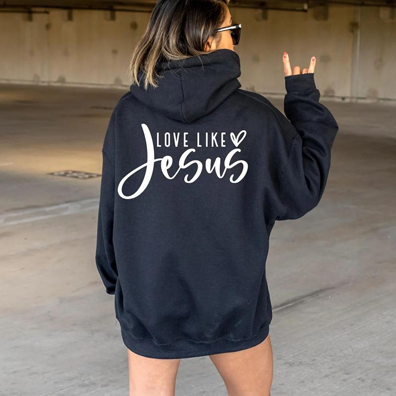 

Толстовка с капюшоном «Любовь как Иисус Иисус», забавные пуловеры унисекс из чистого хлопка, эстетичный джемпер, повседневные топы, подходят для толстовок M чёрный