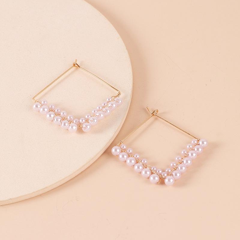 ins cold wind geometric square pearl earrings French retro, European and American design sense fashion temperament earrings
