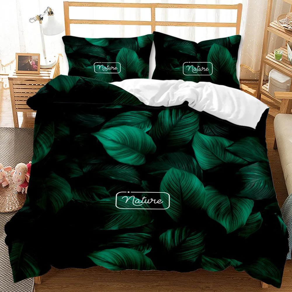 Tropical Rainforest Duvet Cover Set Yellow Dark Green Botanical Leaves Palm Tree Polyester Quilt Cover