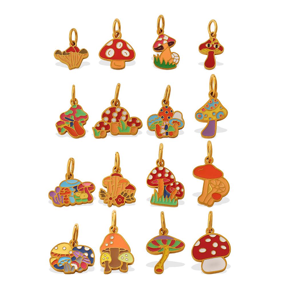 Adorable Multi-Shape Mushroom Pendant with Colorful Drip Oil Design
