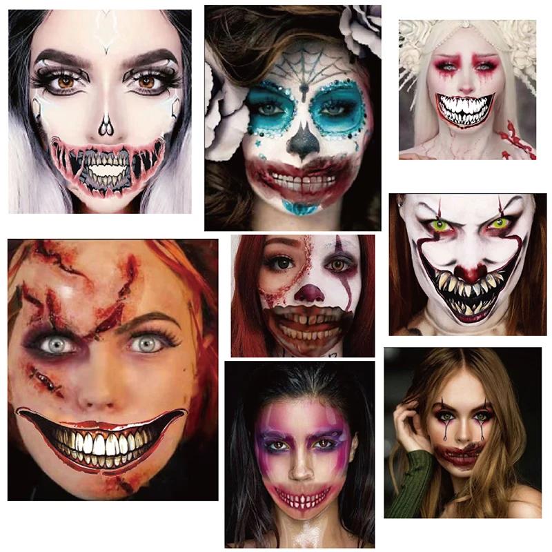 Halloween Makeup Streich Temporäres Tattoo, Neue Erwachsene Clown Horror Gruselig Stich Narbe Gefälschte Aufkleber Blätter Schorf Großer Mund
