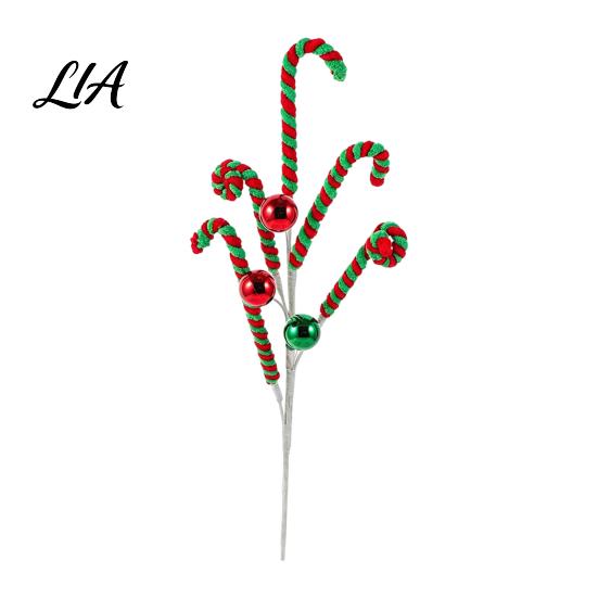 Xmas Vase Filler Christmas Candy Cane Pick, Red White Green Plush Stem, Tree Decoration Branch for Filler, Wreath, Decor