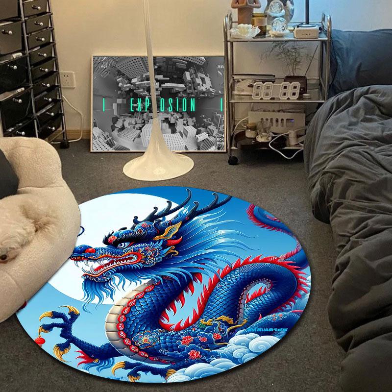 Modern Round Mandala Multicolor Area Rug, Non-Slip Floor Mat for Bedroom