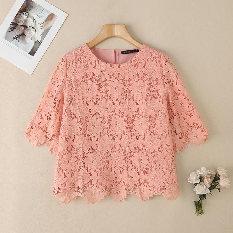 

ZANZEA Женская повседневная блузка с полым кружевом, крючком, пэчворк, летняя, с рукавом до локтя