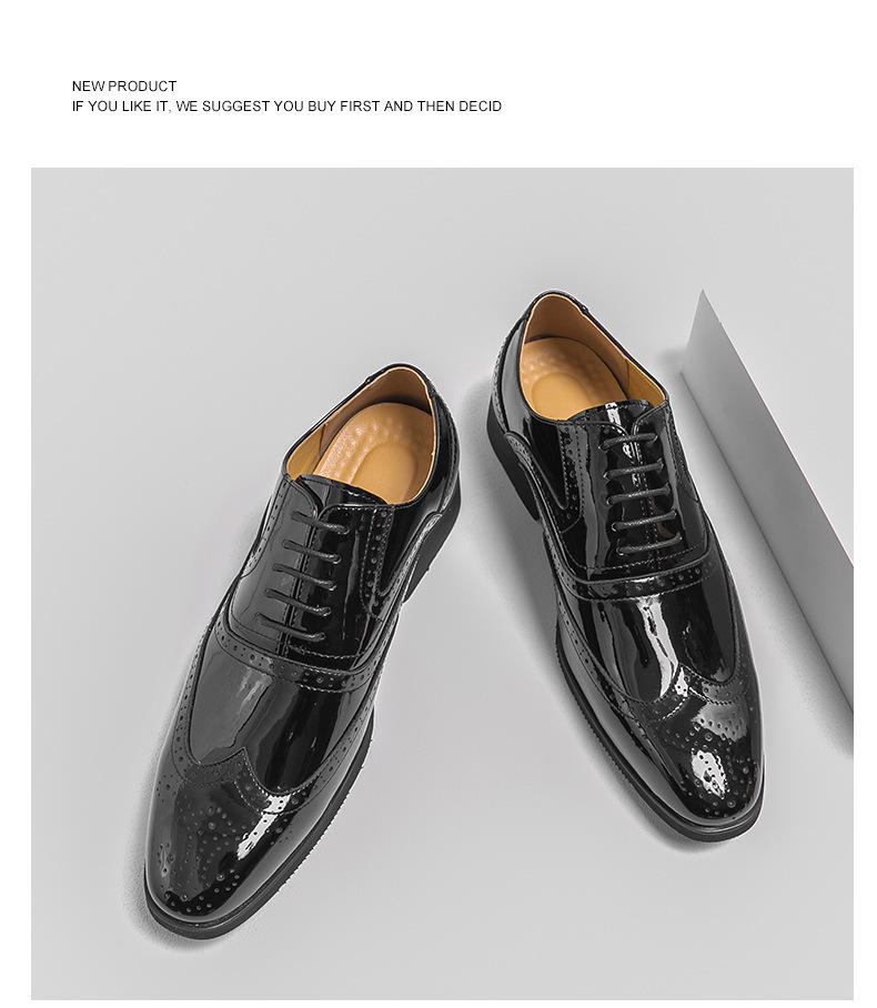 Men's Formal Gold Mirror Brogue Leather Shoes - Large Size, Lace-up Wedding Groom Attire