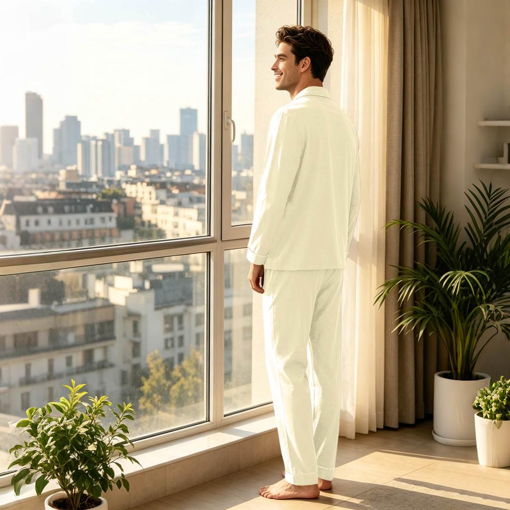 Men's Long Sleeve Button Down Pajama Set for Sleepwear Comfort