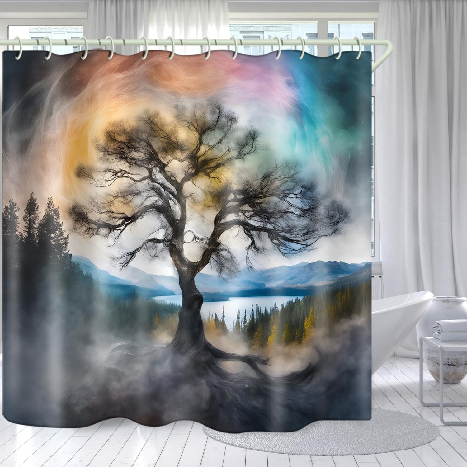 

Bright Fabric Shower Curtain, Fantasy Tree Themed Design Art Shower Curtain, Bathroom Decor Set, 12 Shower Curtain Hooks (72 Wx W60H190(CM)-1 Pcs