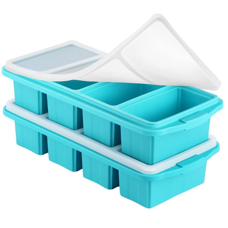 Silicone Ice Cube Tray with Lid: 4-Grid Frozen Soup & Food Storage Box