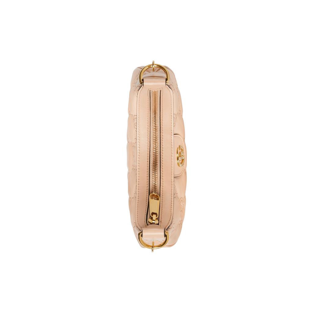 Gucci GG Matelassé Gold Logo Chain Leather Crescent Bag Women Shoulder Bag Beige 739736-UM8IG-9500