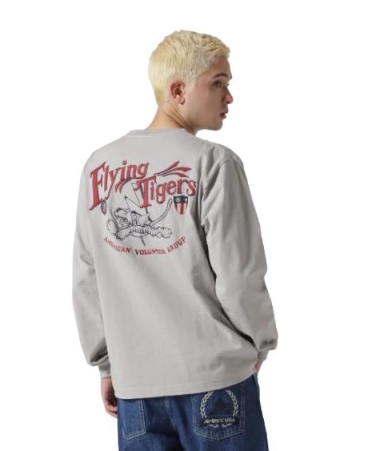 AVIREX MILITARY MOTIF LONG SLEEVE T-SHIRT 783-4930016 2XL light gray