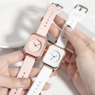 Armbanduhr für Damen, Silikonarmband, lässig, sportlich, rosa, modisch, quadratisch, Quarz-Armbanduhr für Damen und Mädchen