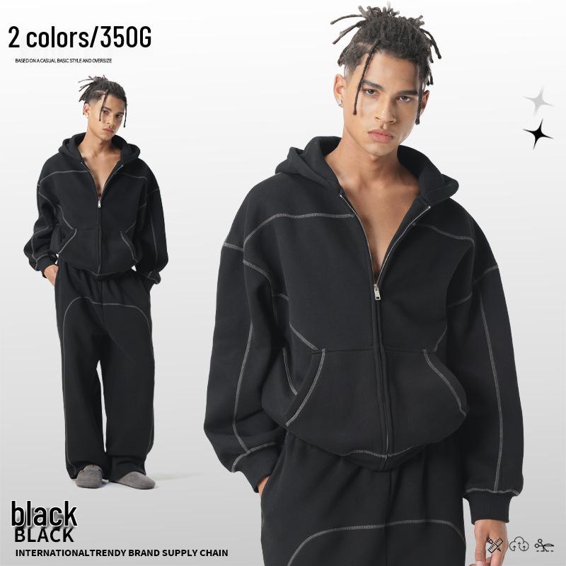 

Men s Retro Heavyweight Fleece Hoodie Jacket - Winter Zipper Style Extra Large чорний