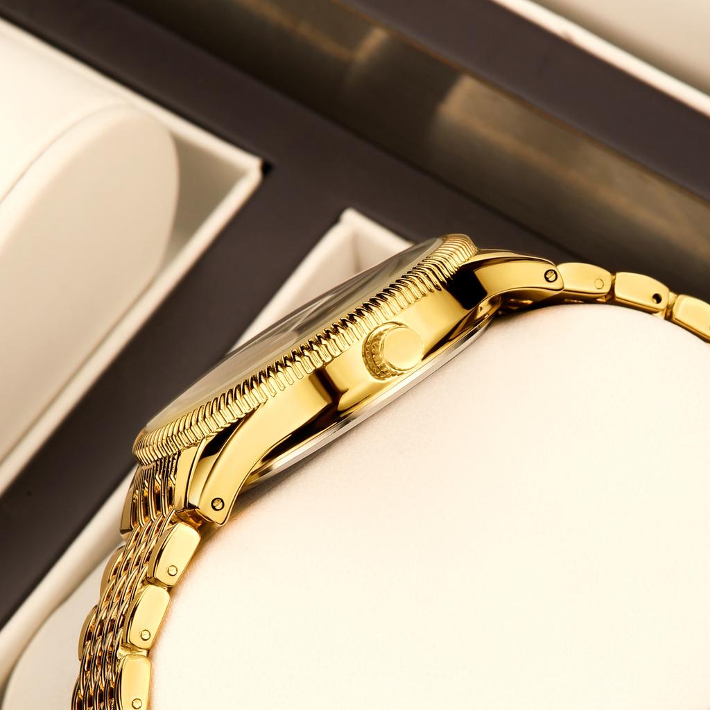 YaLaLuSi Brand Elegant Women's Quartz Watch Simple Sun Patterned Case Temperament Gorgeous Gold Gift Box Set Ladies Gift