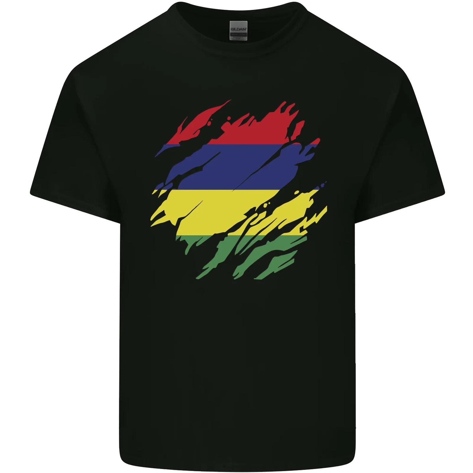 Torn Mauritius Flag Mauritians Day Football Kids T-Shirt Childrens L